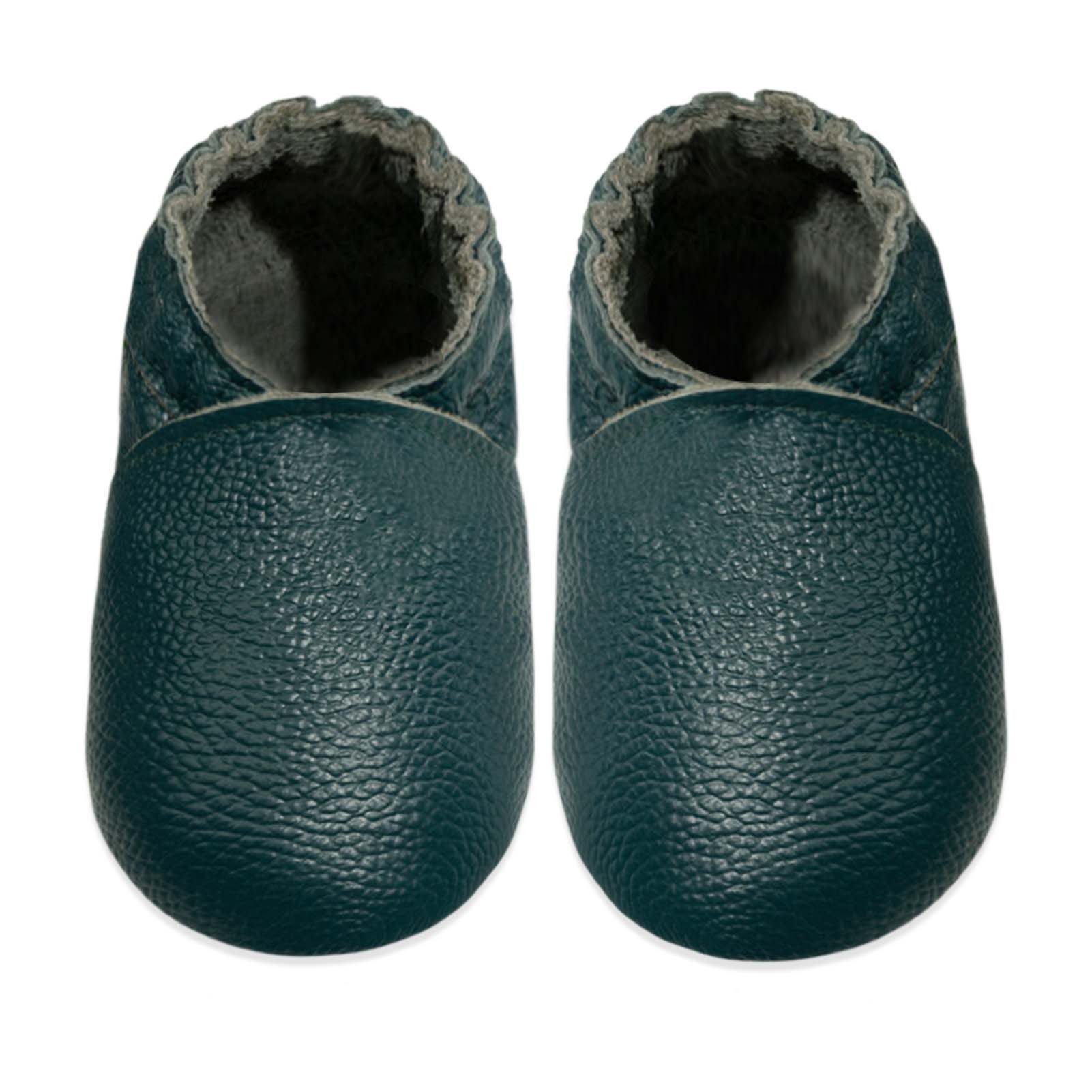 Sayoyo Weiche Leder Lauflernschuhe Hausschuhe Lederpuschen dunkelgrün Lauflernschuh (Handgenäht, weiche, leichte, flexible, rutschfest) 100 % echtes Leder