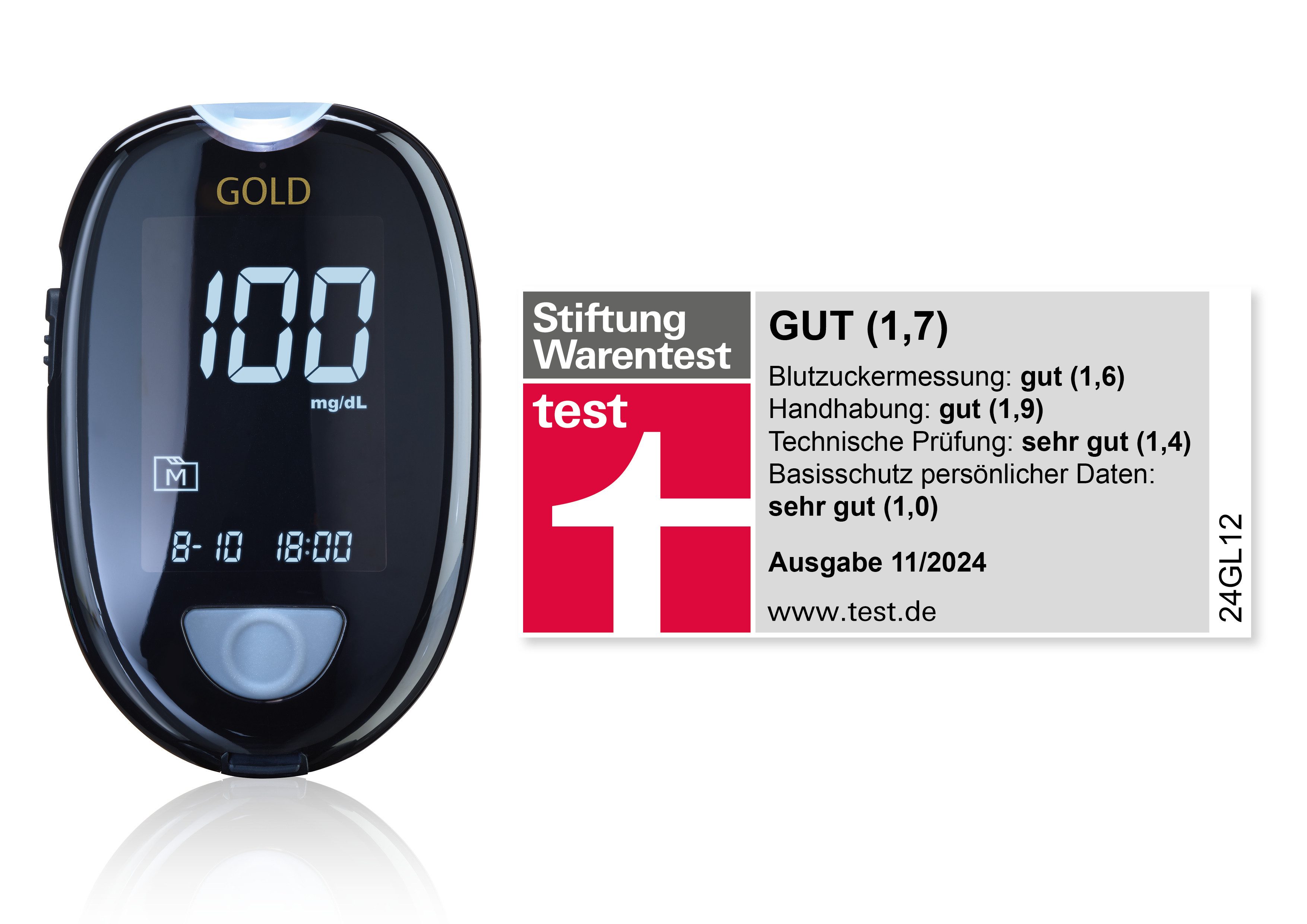 GlucoCheck Blutzuckermessgerät GlucoCheck GOLD Blutzuckermessgerät, 1 Stück mg/dl