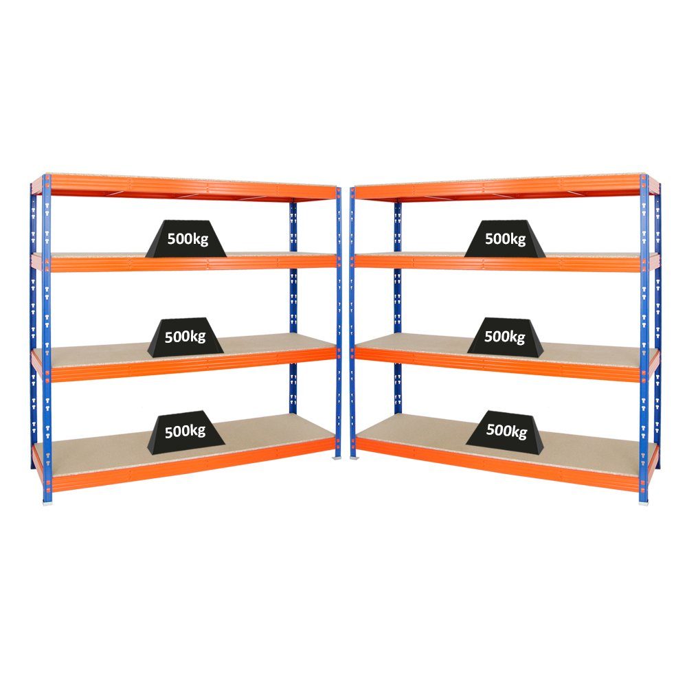 PROREGAL® 2x Fachlast 2-tlg., 500kg Blau/Orange MegaDeal Profi Blau Rhino, Schwerlastregal Blau, Schwerlastregal 180x200x60cm, HxBxT