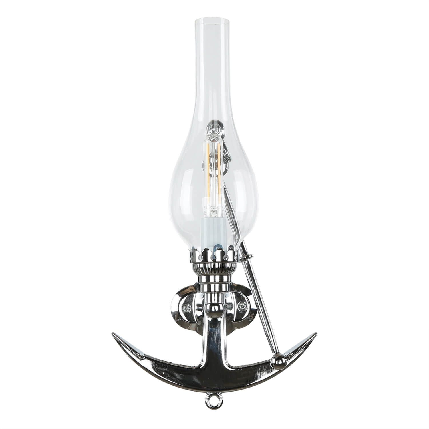 Licht-Erlebnisse Wandleuchte ANCORA, ohne Leuchtmittel, Maritim aus Messing Glas in Chrom H: 32 cm Sextant Anker Badlampe