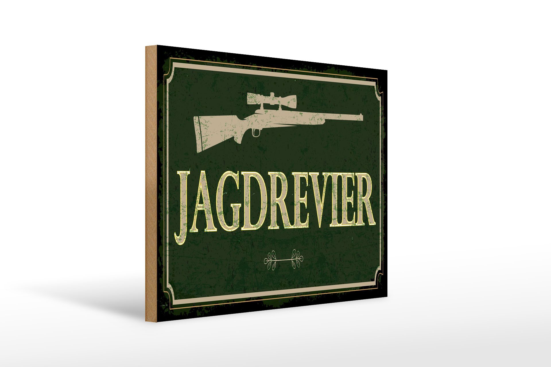 Femer GmbH Holzbild Hinweis 30x40 cm Jagdrevier Jagdgewehr, (1 St), Glatte Holzfaserplatte (MDF), vorn beschichtet