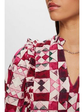 Esprit Kurzarmbluse Bluse aus Baumwoll-Dobby mit Rüschenbesatz