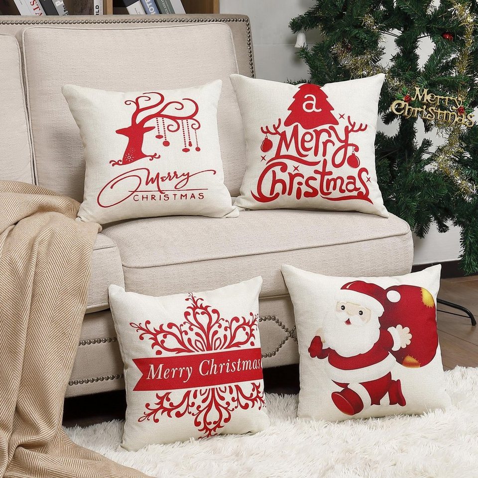 Kissenbezug Weihnachten 40x40 Kissenhülle Dekorative Dekokissen Sofakissen mit Verstecktem Reißverschluss Sofa Schlafzimmer Atmungsaktiv 