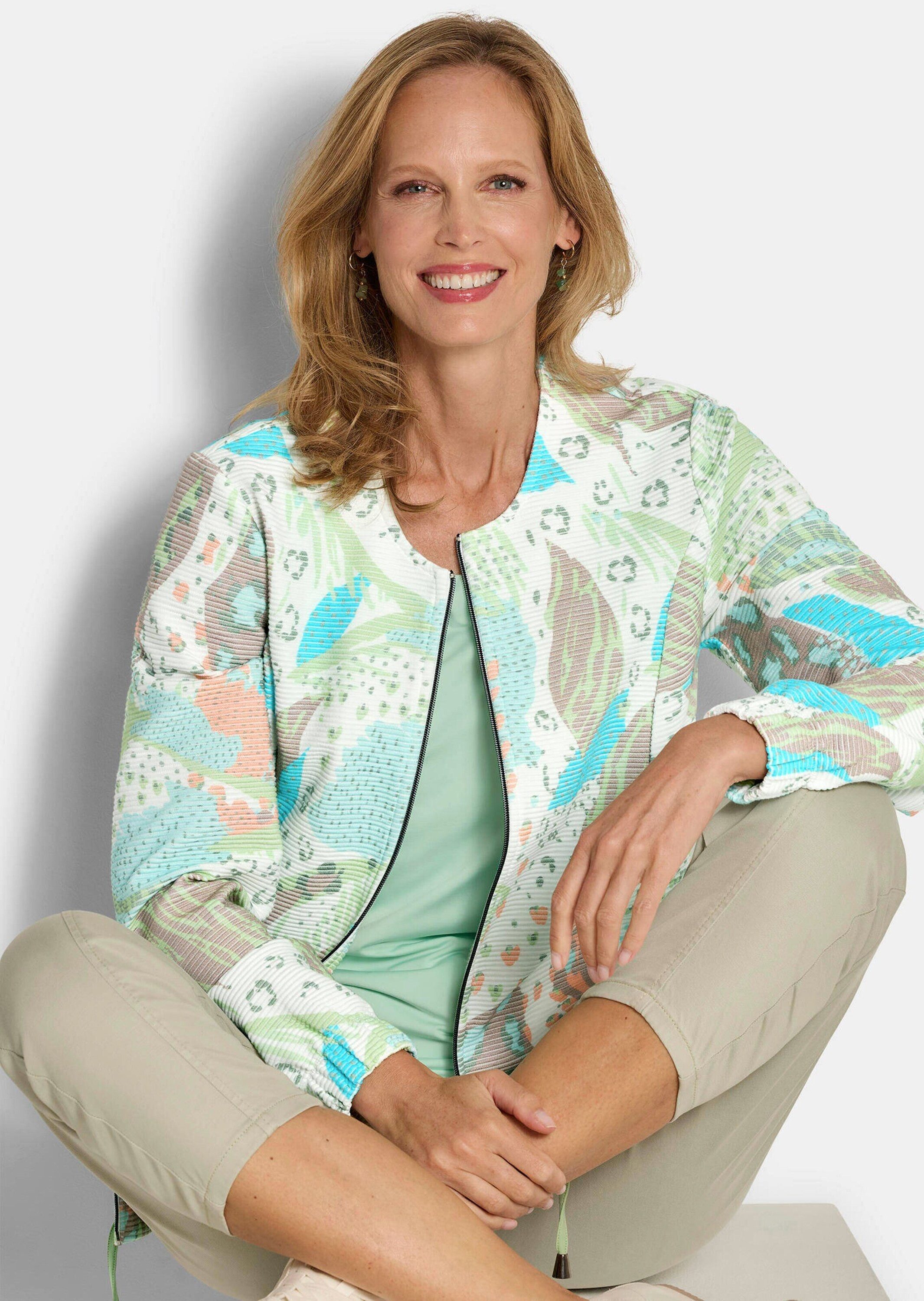 GOLDNER Outdoorjacke Printjacke mit Ottomanstruktur Baumwolljacke mit Rundhals, Reißverschluss, Taschen und Langarm