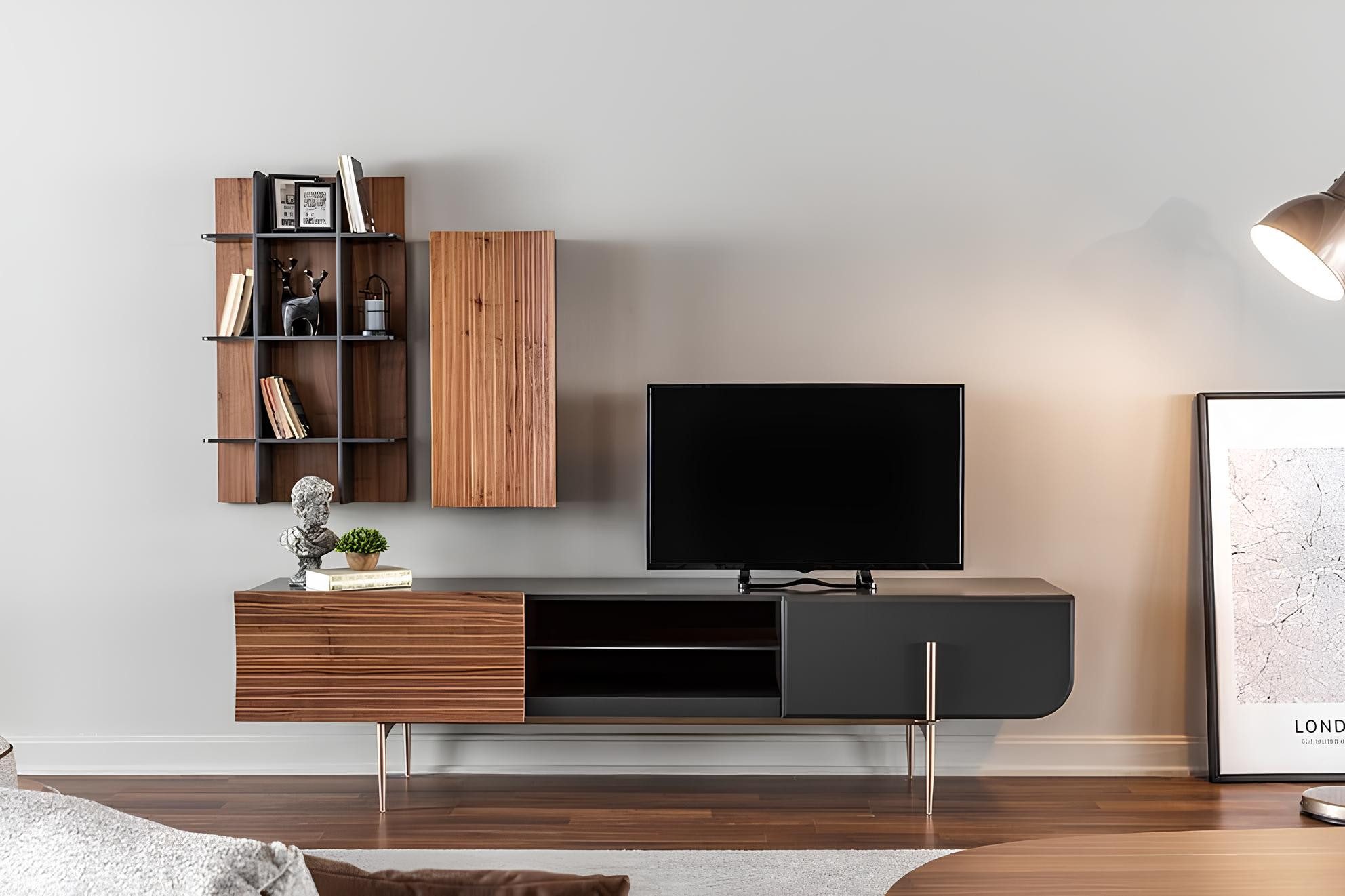 Lowboard Modernes Braun Holz Lowboard Fernsehtisch Regal für Wohnzimmer