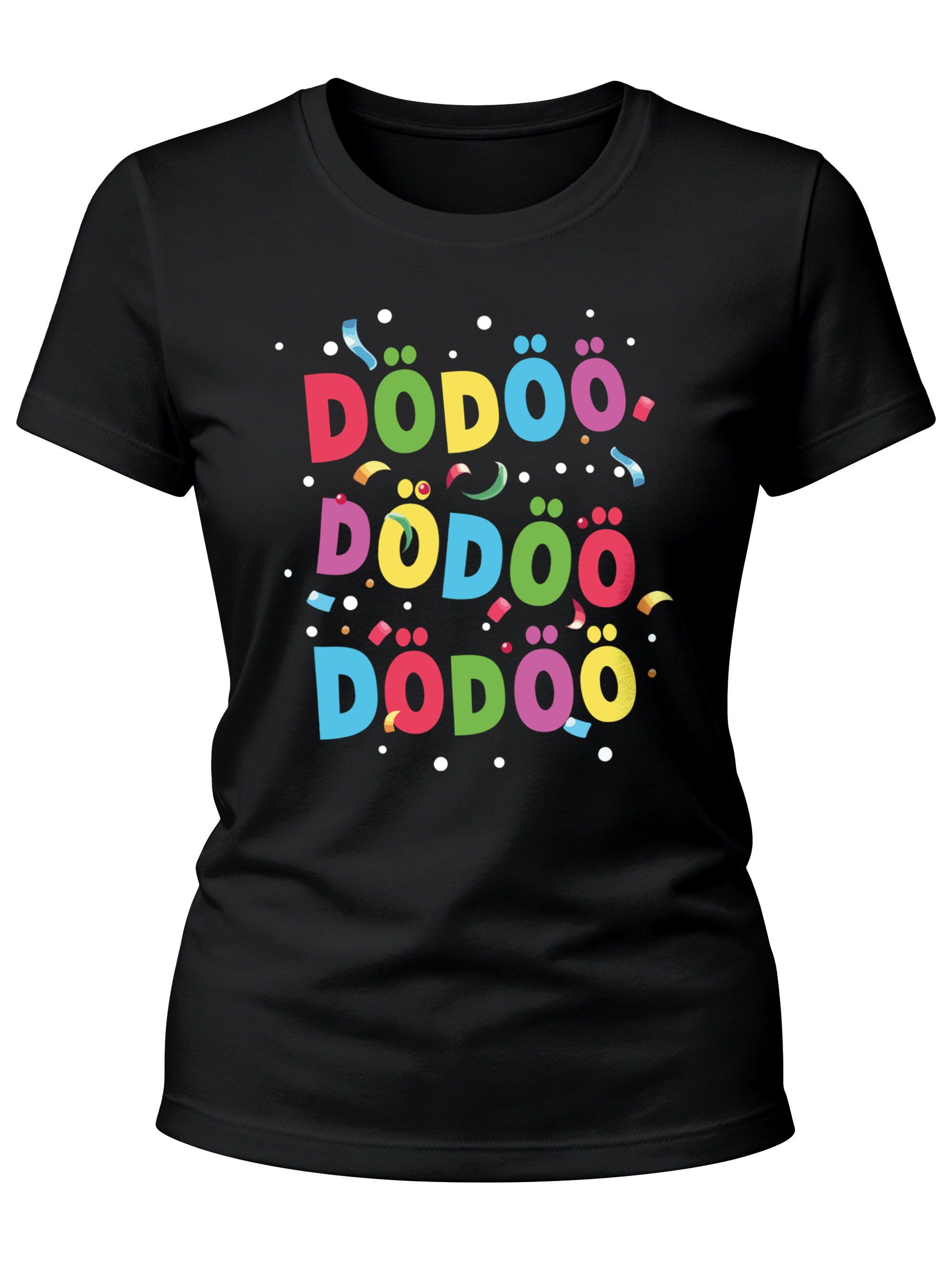 MoonWorks Print-Shirt Damen T-Shirt Fasching Karneval Konfetti Spruch Party Feiern Funshirt mit Print