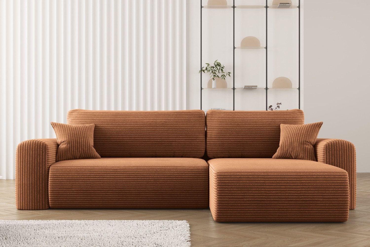 Kaiser Möbel Ecksofa mit Schlaffunktion und Stauraum für Bettzeug, Capri Stoff Poso