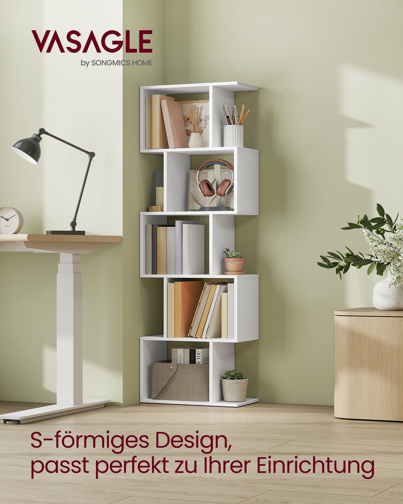 VASAGLE Bücherregal, 1-tlg., 5 stöckiges Bücherregal, 24 x 40 x 159 cm, Standregal, Büroregal