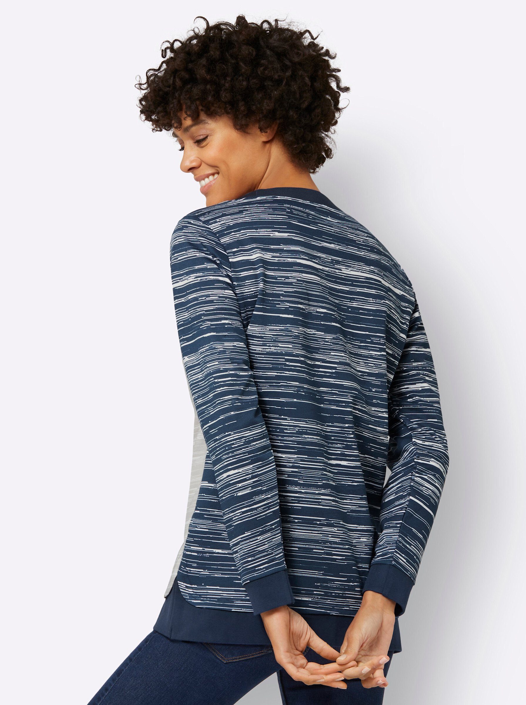 Sweater dunkelblau-ecru-bedruckt WEIDEN WITT
