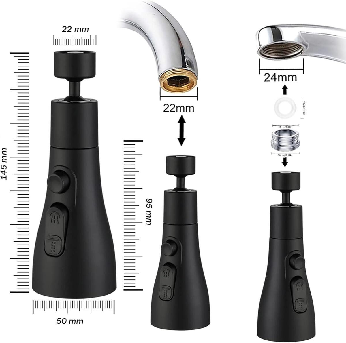 FELIXLEO Ablaufgarnitur 360 Grad Wasserhahn Aufsatz Schwarz Schwenkbarer St günstig online kaufen