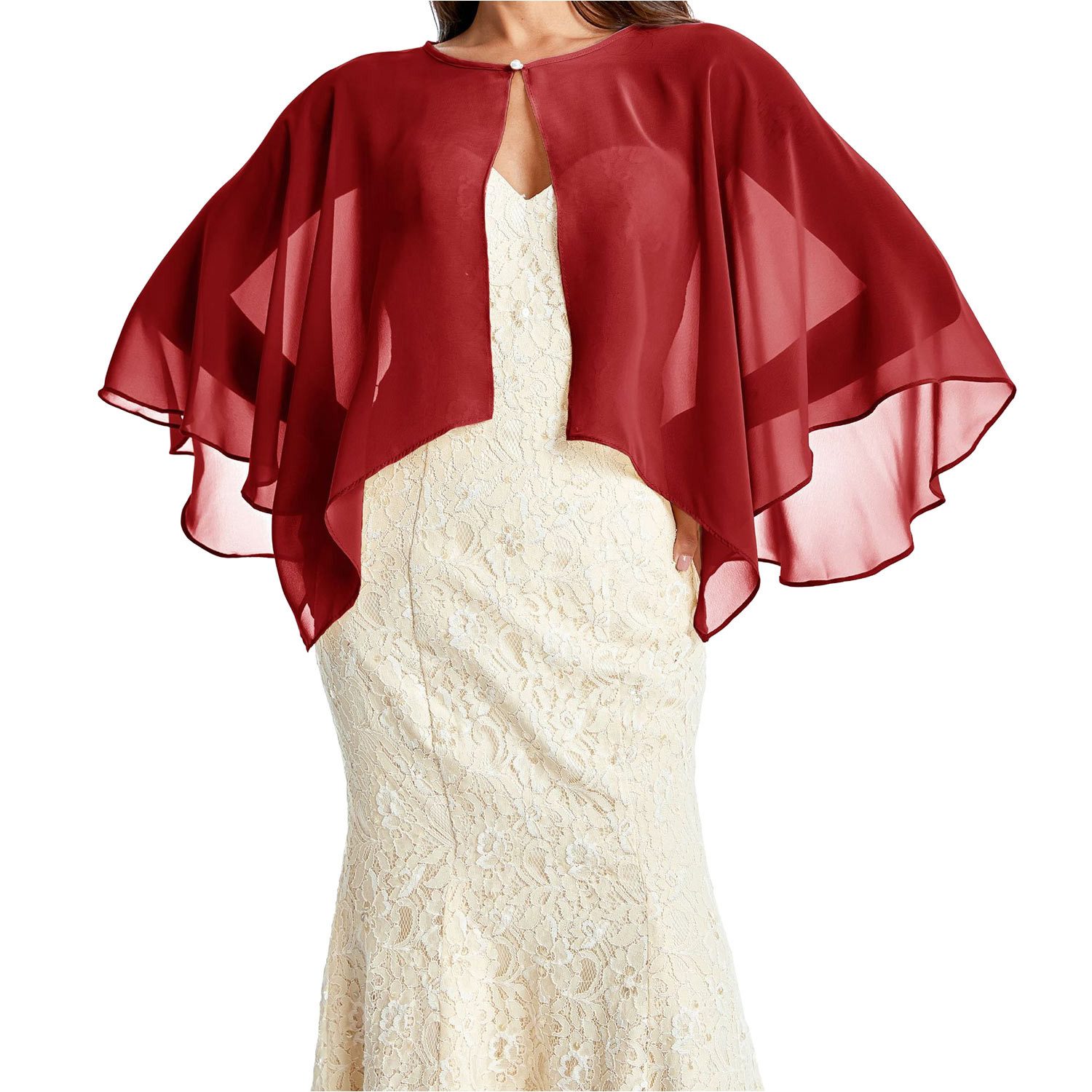 Refttenw Poncho Damen Stola für Abendkleid Chiffon Bolero Brautjacke mit Perlen Elegant Luftig Leicht