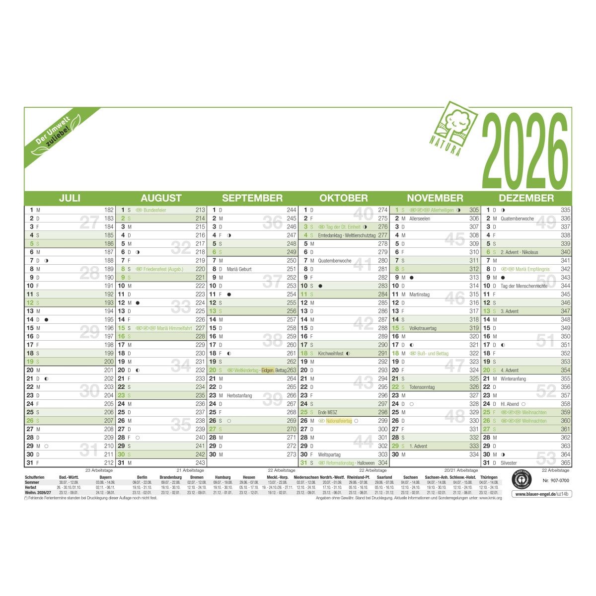 ZETTLER Terminplaner Arbeitstagekalender 907 A4 29,7x21cm Recycling 2026