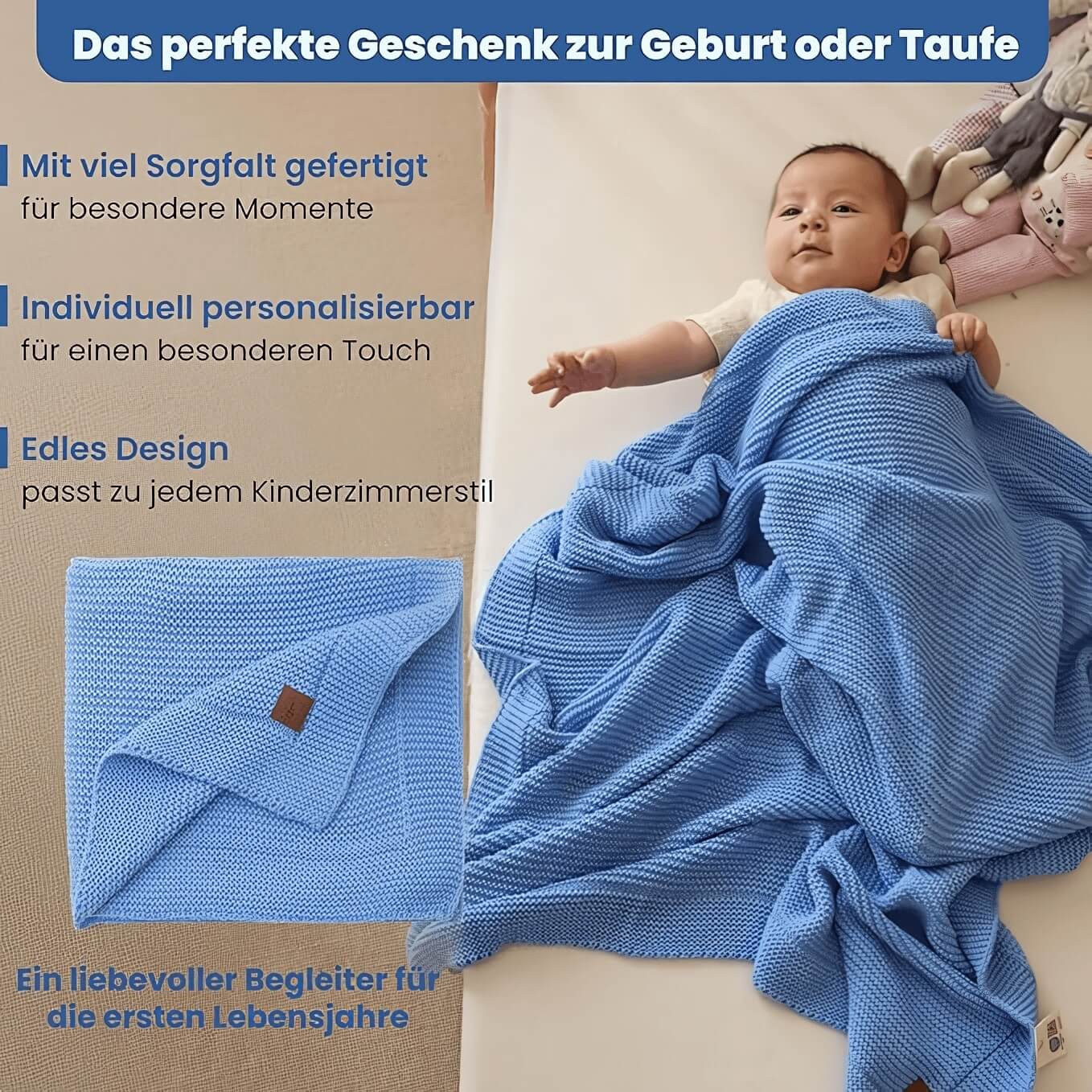 Babydecke Baby Strickdecke, Babydecke, Weich & Atmungsaktiv, 80x100cm, Blau, Little Dedi