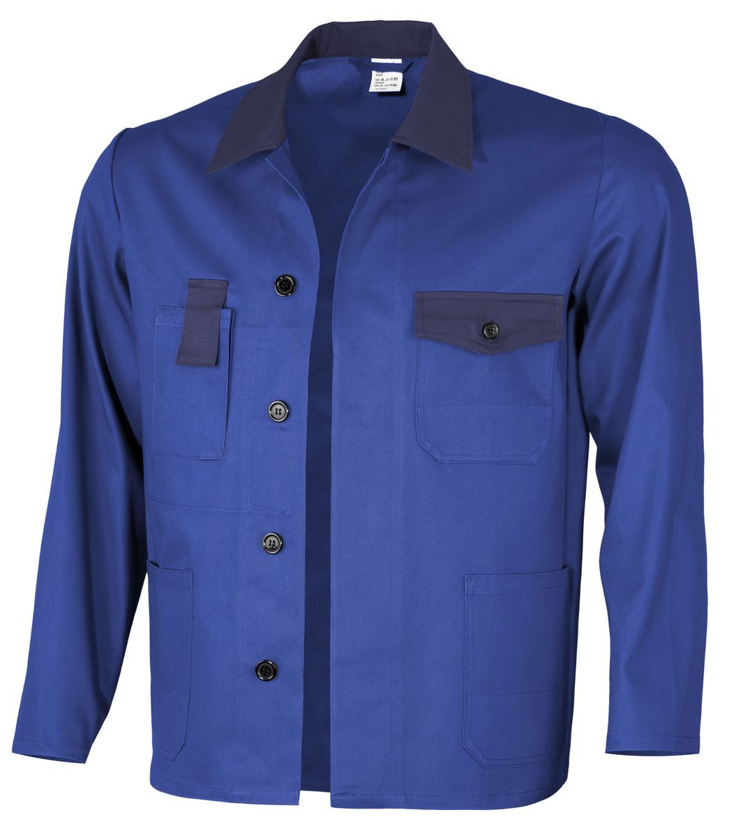 Qualitex Workwear Arbeitsjacke lange 2-farbig Werkstattjacke BW 240 - faserverstätkte Baumwolle (1-St) Bundjacke mit 5 Taschen - Strapazierfähig - Pflegeleicht - Waschbar