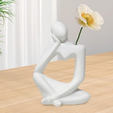 Fivejoy Bodenvase Keramik Vase,Modern Tischdeko Denker Vase,Blumenvase Weiß,Tulpenvase (1 St), Deko Blumenvase für Wohnzimmer Küche Büro Tisch, Blumen Trockenblumen