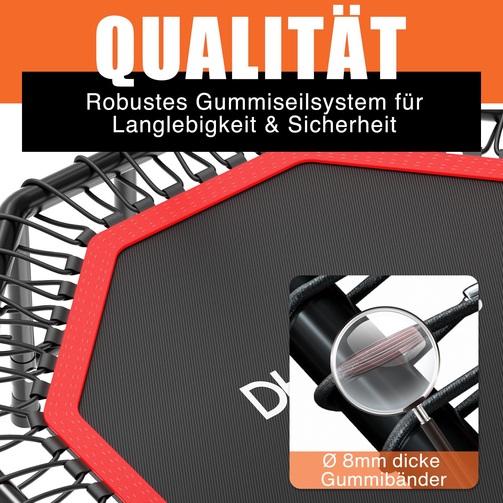 DH FitLife Fitnesstrampolin Indoor klappbar Ø 121 cm, 150 kg belastbar, Ø 121 cm, 3-fach verstellbarer Handgriff, stabil & geräuscharm