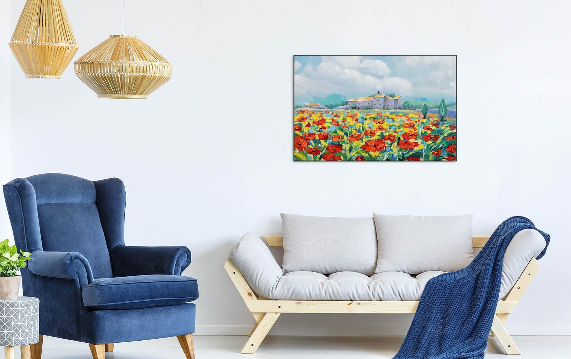 KUNSTLOFT Gemälde Leinwandbild Mohnblumenzeit Wandbild 93x63 HANDGEMALT Wohnzimmer cm, 100