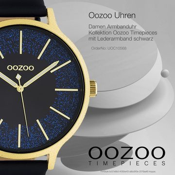 OOZOO Quarzuhr Oozoo Unisex Armbanduhr Timepieces Analog, (Analoguhr), Damen, Herrenuhr rund, groß (ca. 44mm), Lederarmband schwarz, Fashion