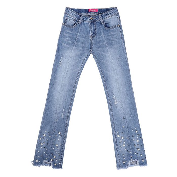 Ital-Design Stretch-Jeans Damen Freizeit Destroyed-Look Stretch Jeans in Blau