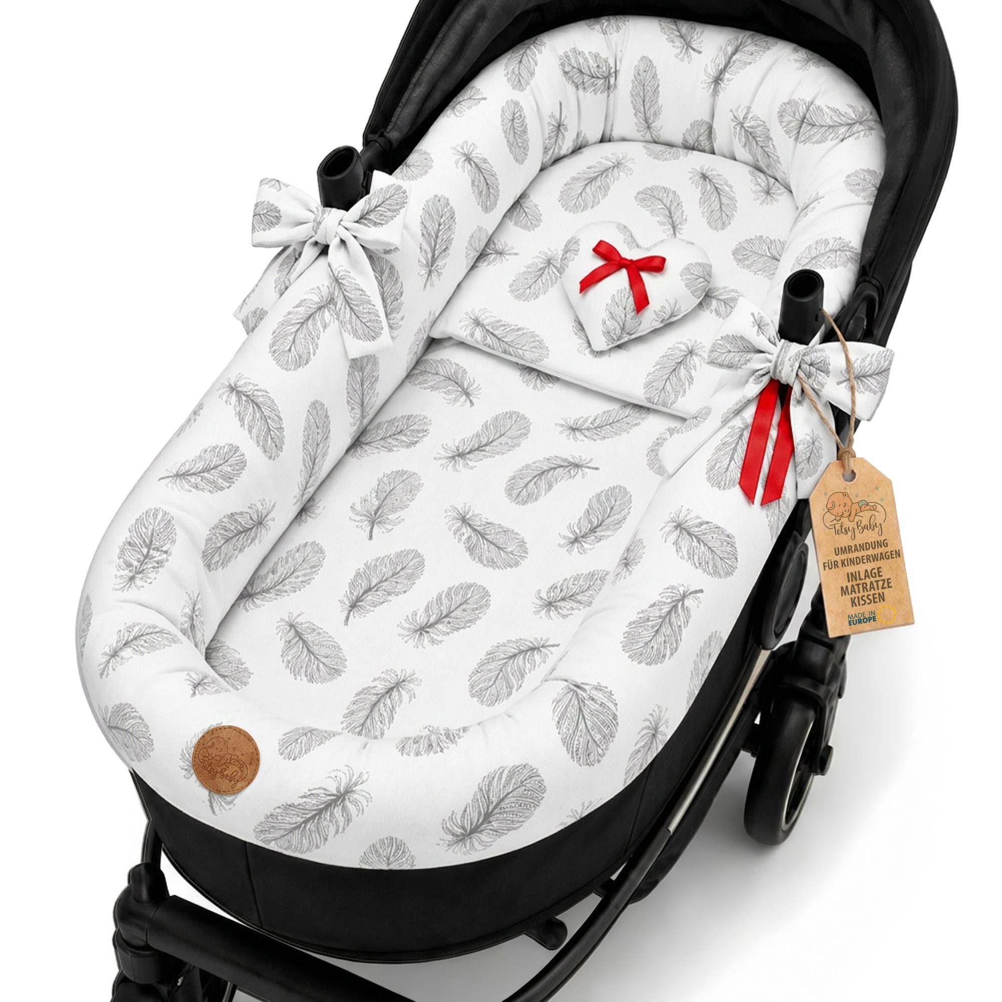 Totsy Baby Kinderwagen-Bezug Stubenwagen Umrandung Musselin Nestchen Set 3tlg Kissen Einlage Baby