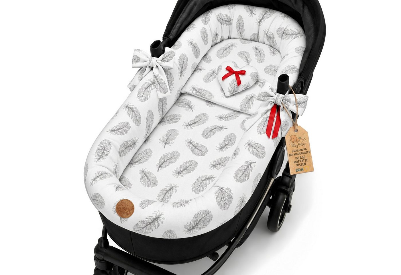 Totsy Baby Kinderwagen-Bezug Stubenwagen Umrandung Musselin Nestchen Set 3tlg Kissen Einlage Baby