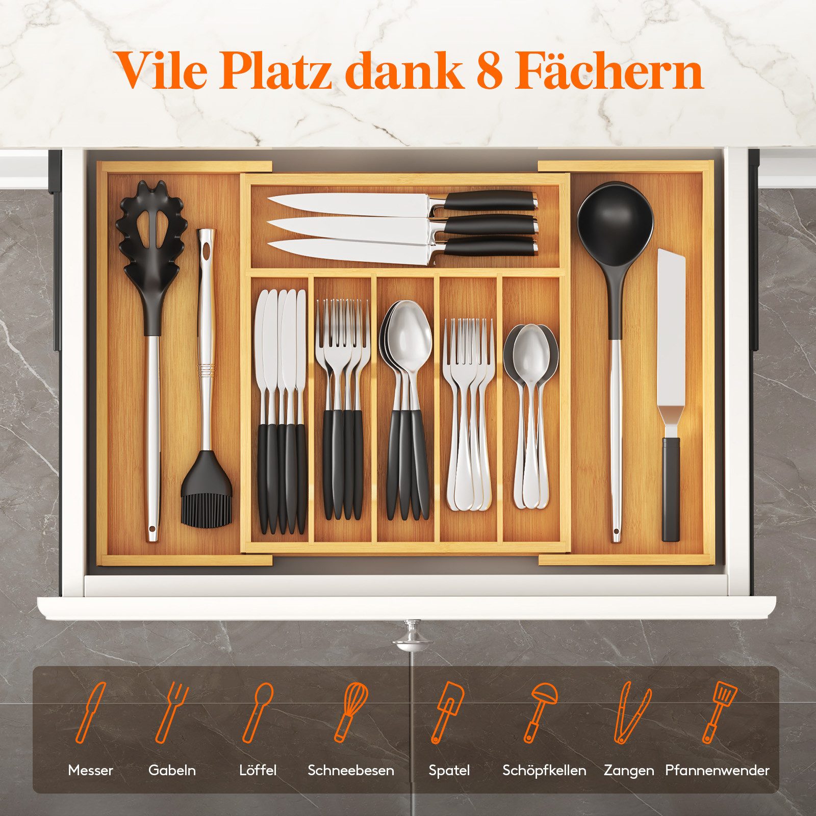 Lifewit Besteckeinsatz Bambus Besteckkasten für Schubladen günstig online kaufen