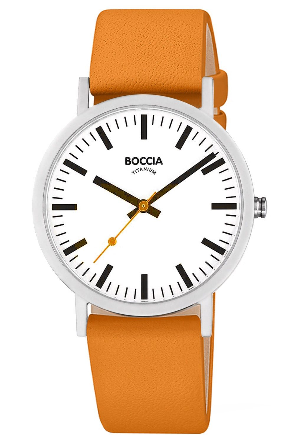 Boccia Quarzuhr Titan mit Lederband Orange