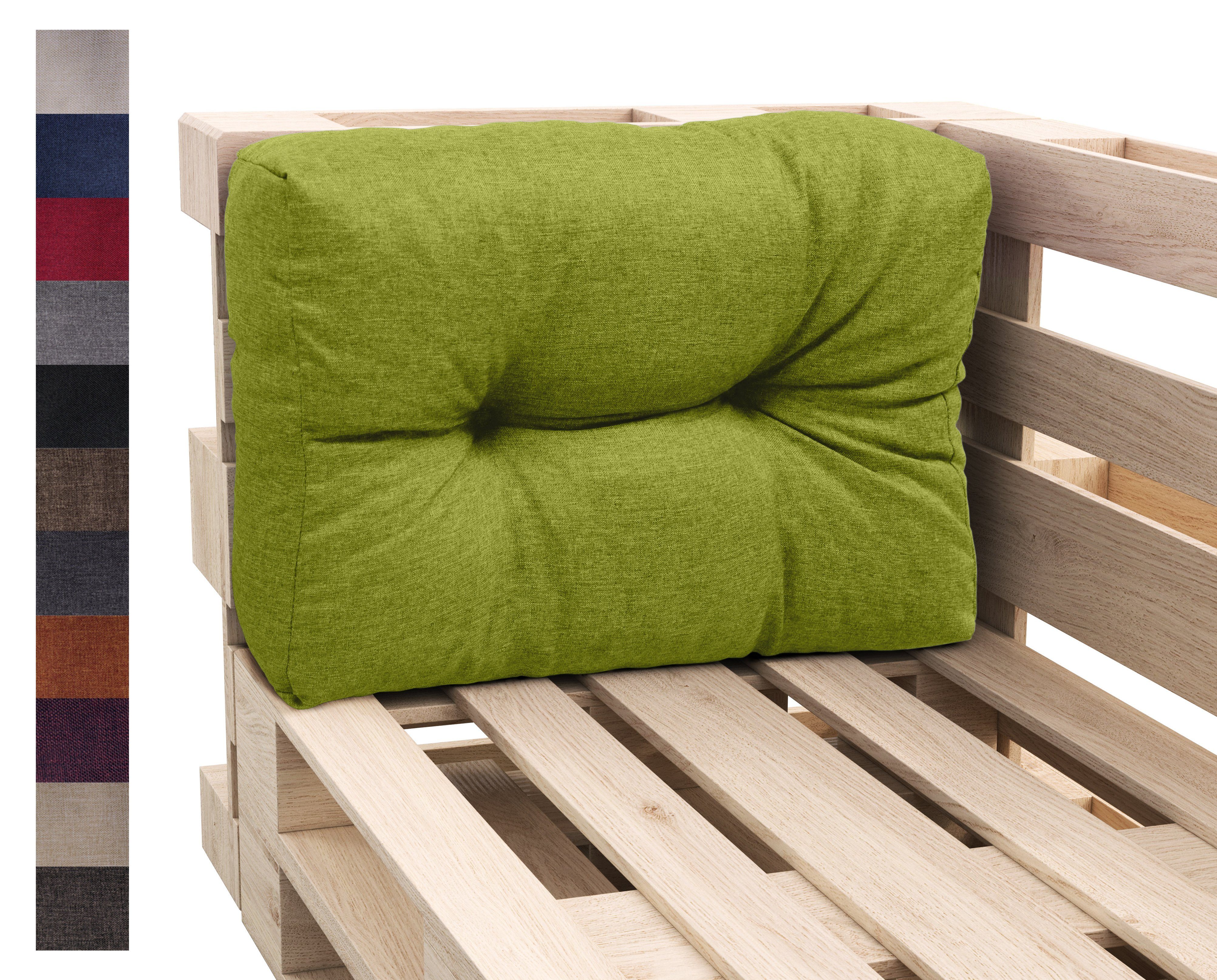 sunnypillow Rückenkissen Palettenkissen gesteppt Seitenkissen 60 x 40 x 15 cm, Grün