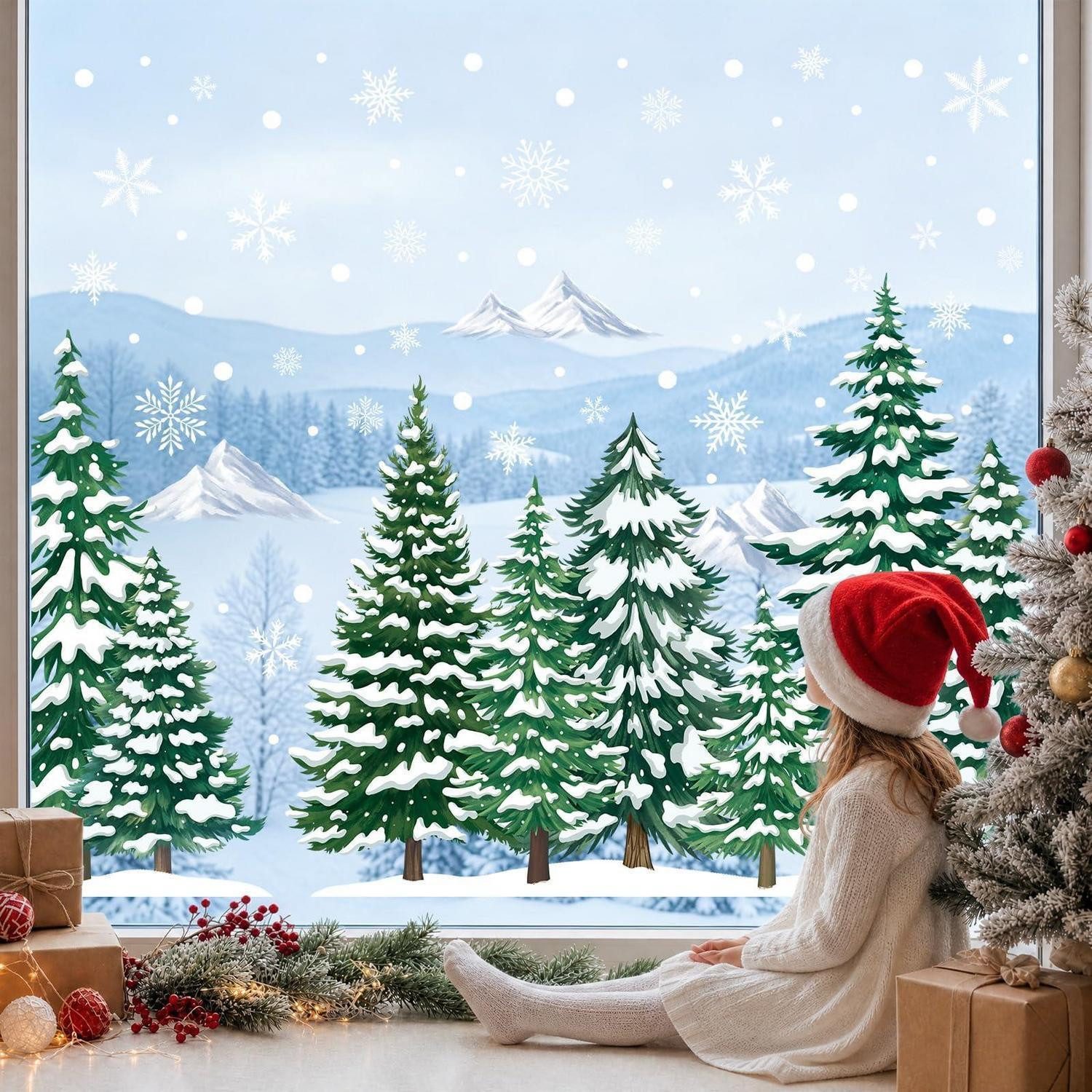 LuxusKollektion Fensterbild Fensterbilder Winter Weihnachtsbaum Wiederverwendbar
