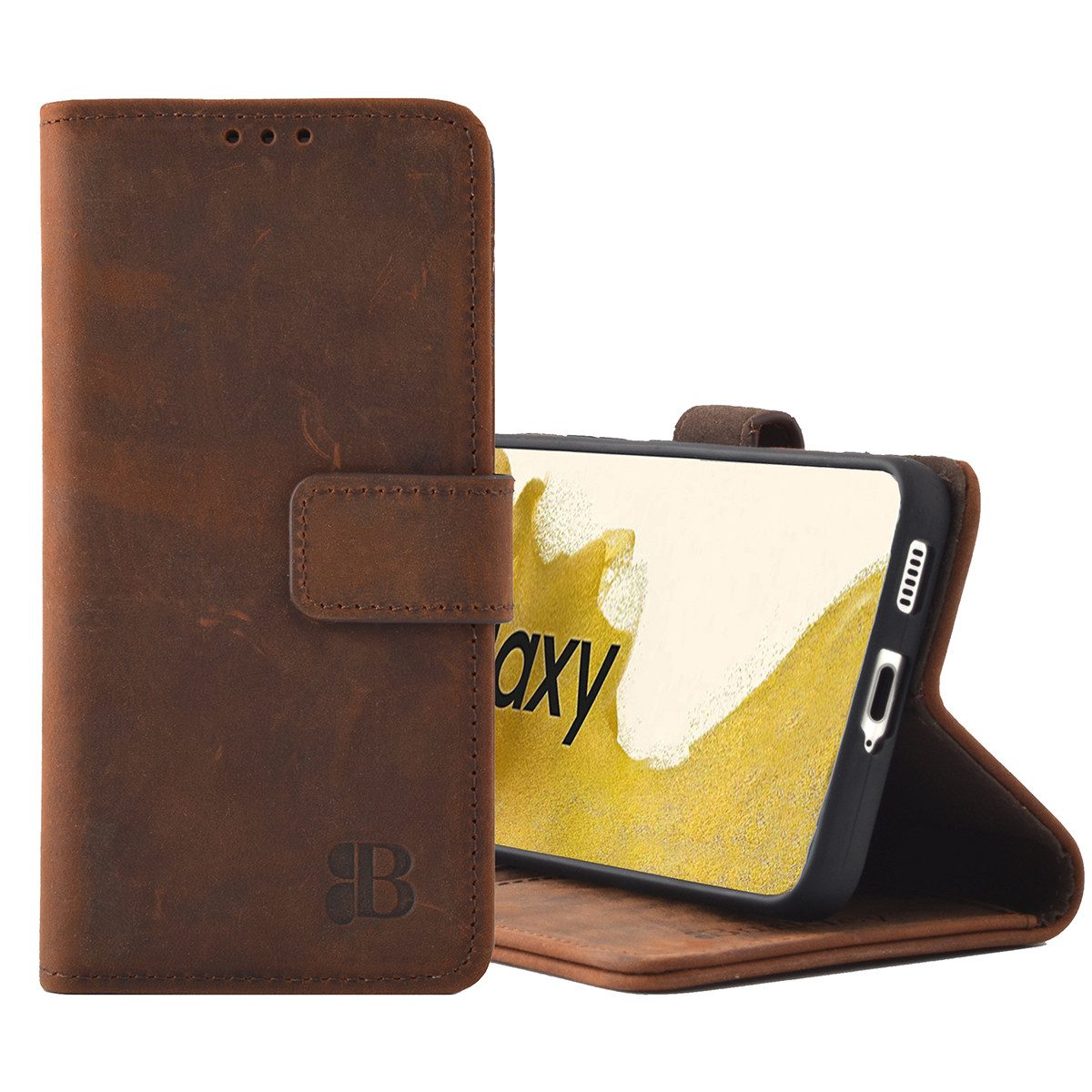 Burkley Handytasche Leder Book Cover für Samsung Galaxy S23 Handyhülle (1-tlg., Book Case Lederhülle mit Kartenfach und Magnetverschluss), Optimaler Rund-Um-Schutz inkl der Kartenfächer mit RFID / NFC Blocker;