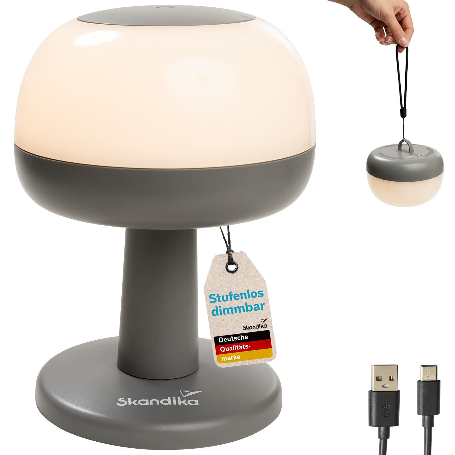 Skandika LED Gartenleuchte Campinglampe Elva, 2-in-1 Design, Tischleuchte, Hängelampe, dimmbar, Lampe zum Aufhängen, warmweiß, Touch Funktion, wiederaufladbar