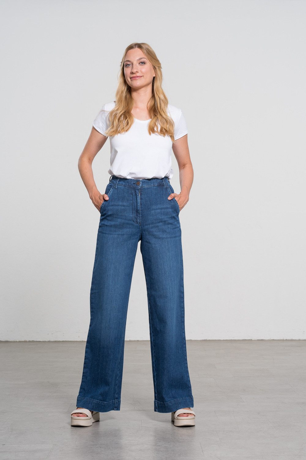 Feuervogl High-waist-Jeans fv-Fr:051, Weites Bein, Hohe Taille, Hyperflex 5-Pocket-Style