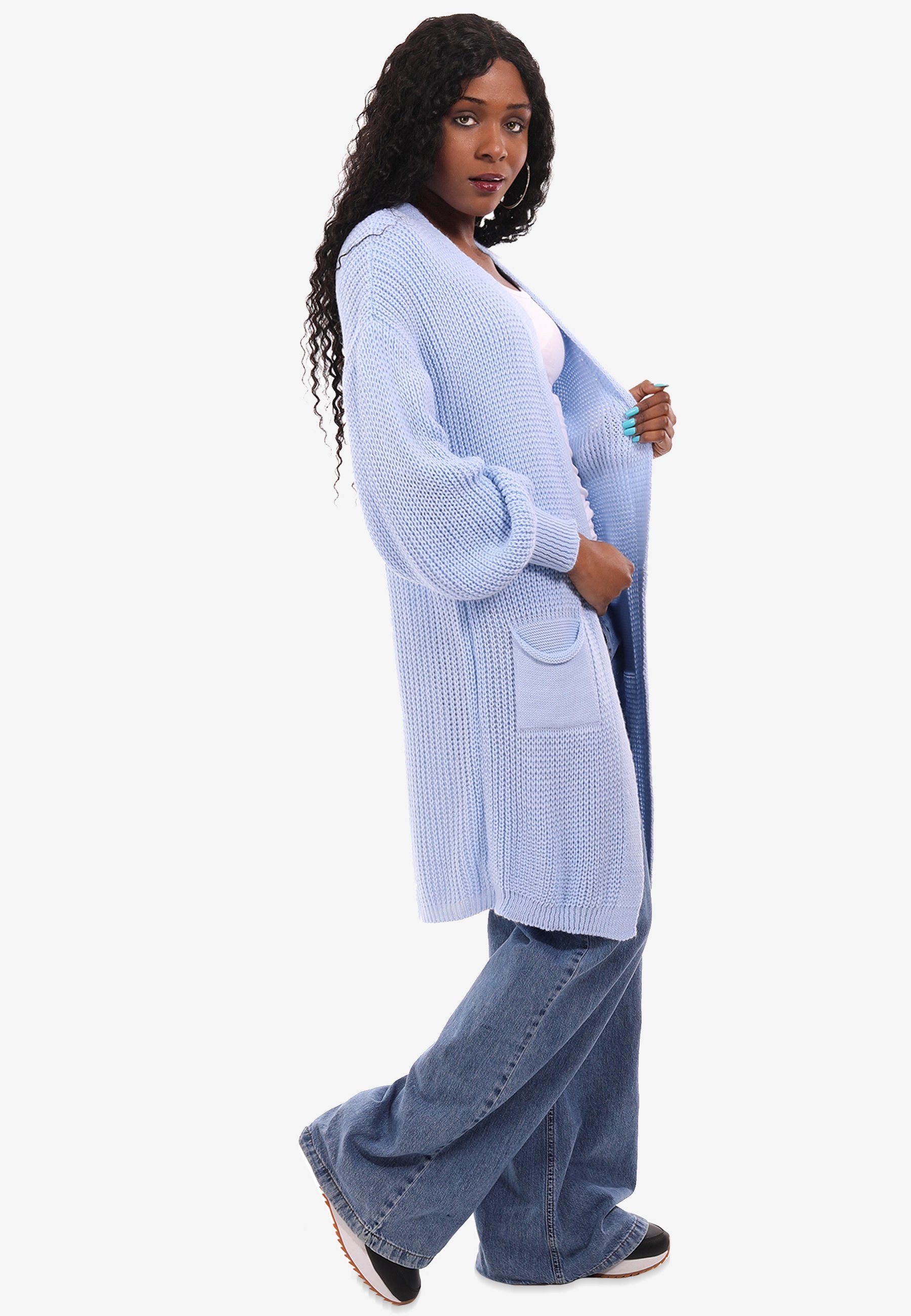 Style hellblau Cardigan in YC One mit & Taschen Strick-Cardigan Unifarbe, Taschen mit aufgesetzten Size Fashion