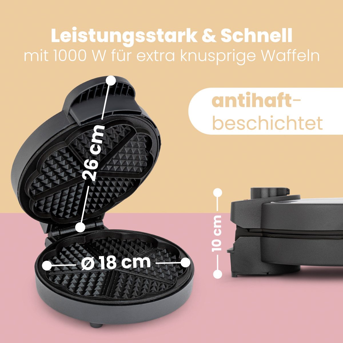 CLATRONIC Waffeleisen WA 3492, Waffeleisen 18cm Backfläche, antihaftbeschichtet