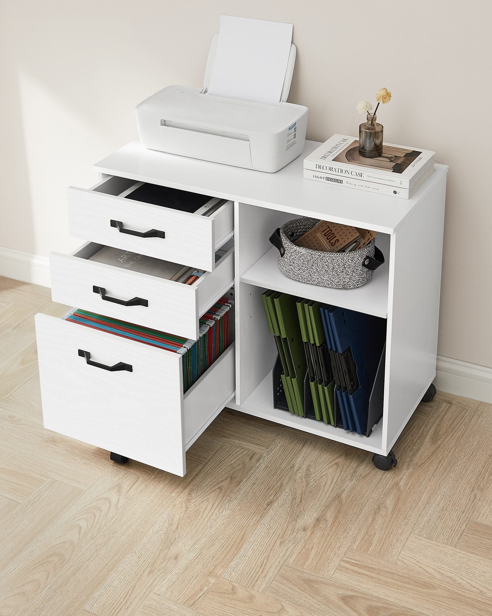 VASAGLE Aktenschrank Rollcontainer, mit Rollen nd 3 Schubladen