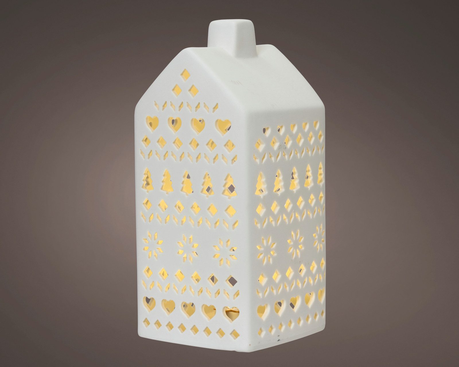 Lumineo Dekofigur LED Haus Porzellan weiß 11x11x22,8cm