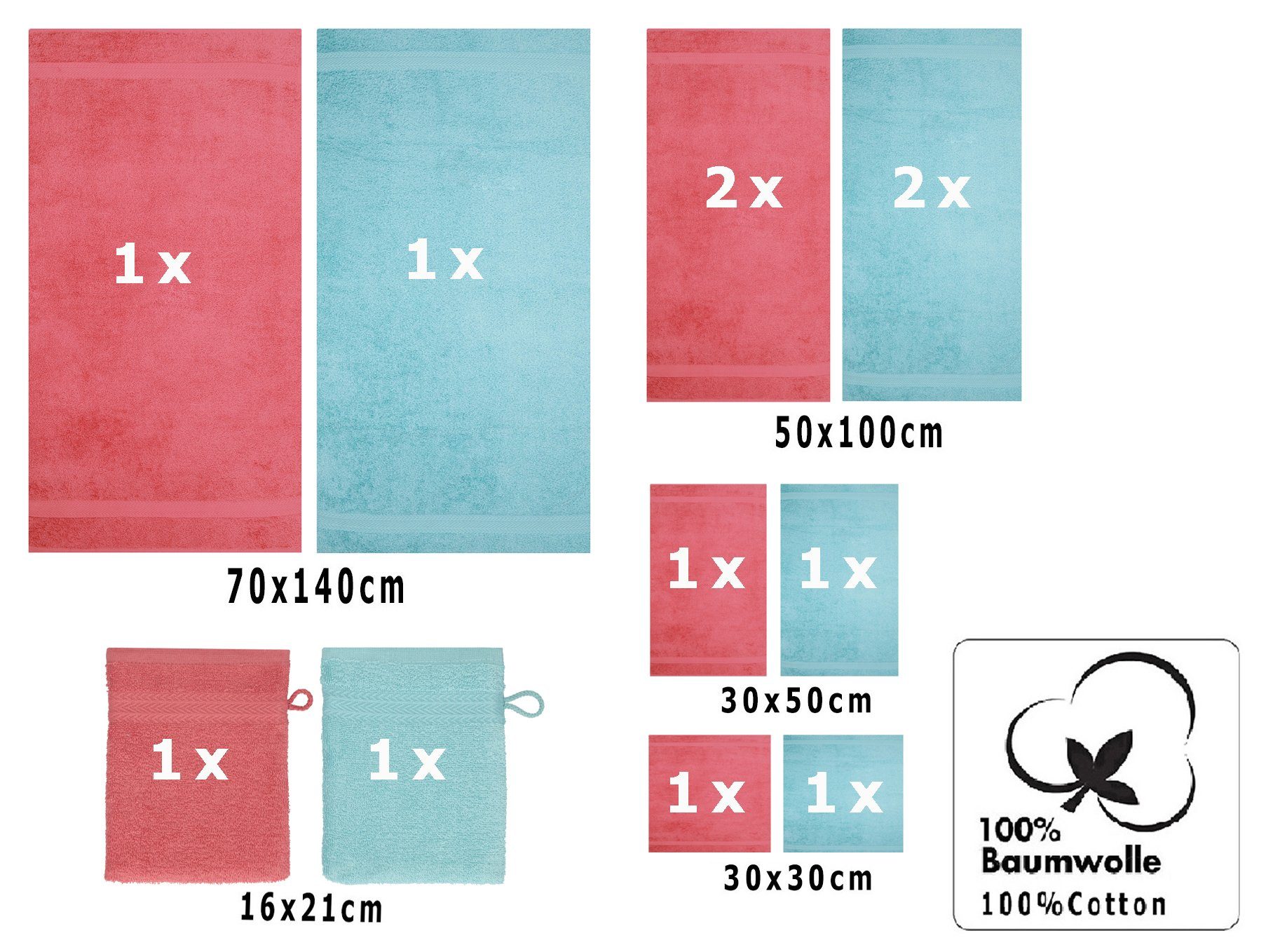 Betz Premium Set Handtuch Himbeere/Ocean, Set Baumwolle, 12-TLG. (12-tlg) Handtuch