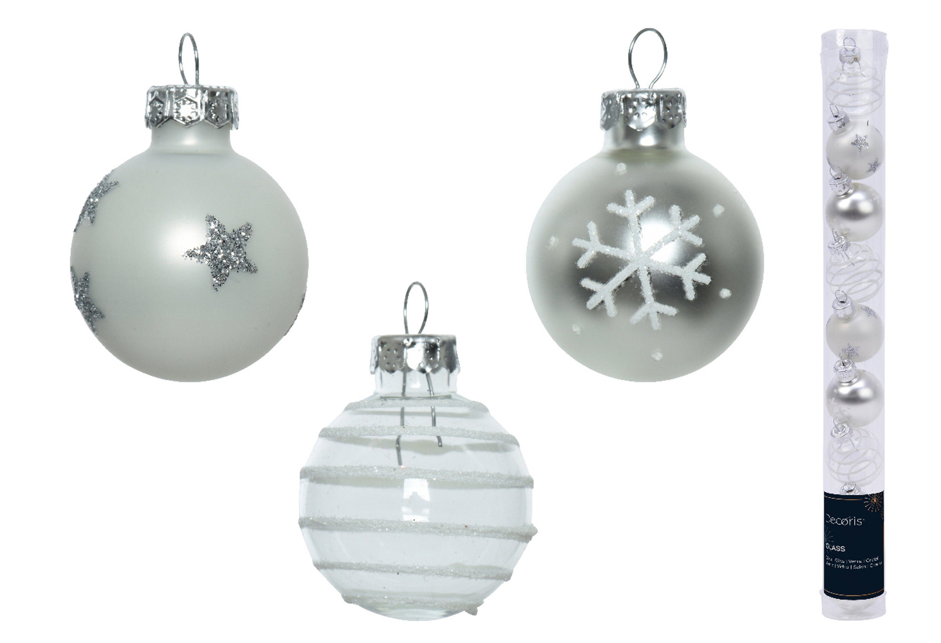 mit Set decorations silber Motiven Weihnachtsbaumkugel, 3cm Glas 9er season Decoris Weihnachtskugeln Mix,