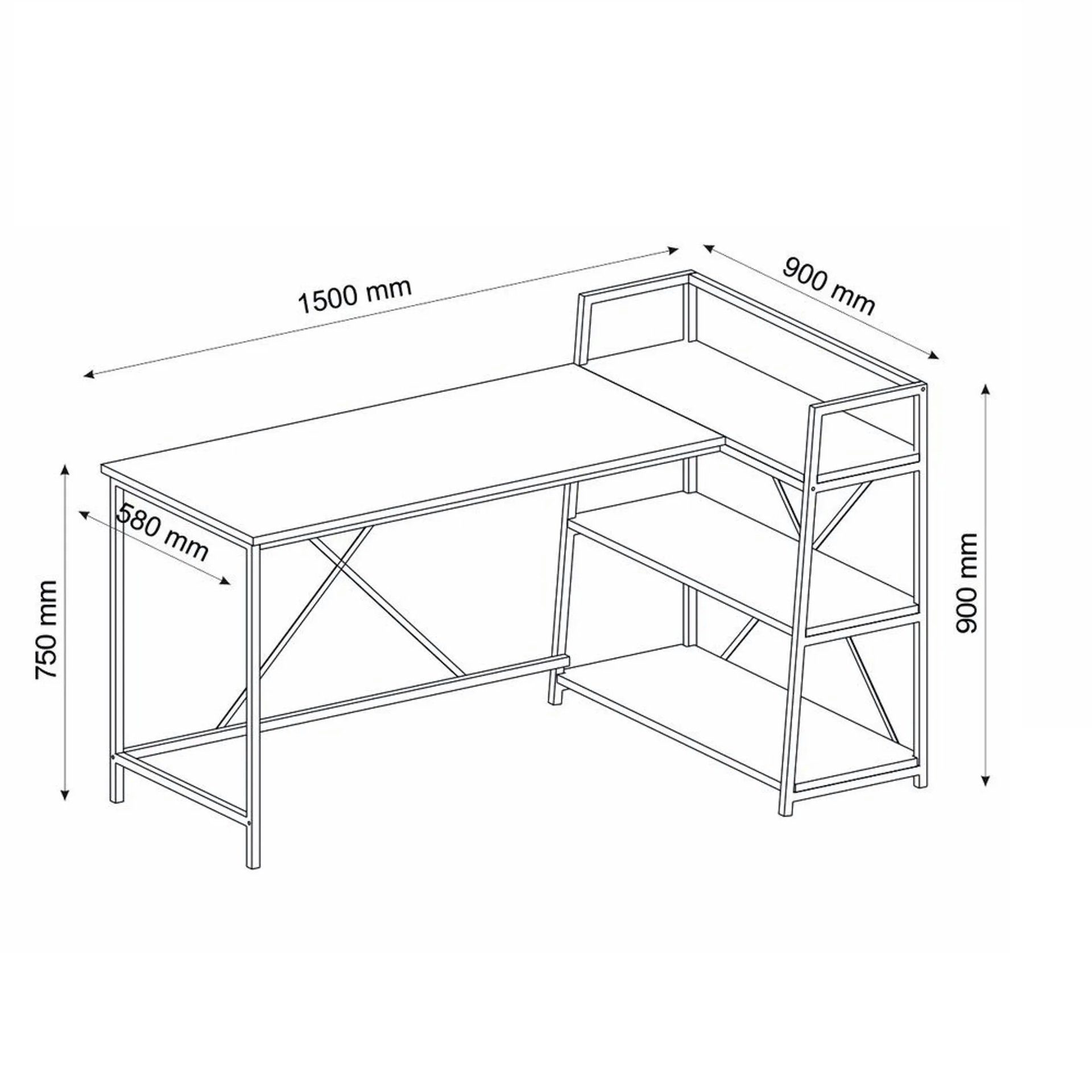 Bürotisch Bücherregal, Schreibtisch Industriedesign Moblix LORI mit Schreibtisch