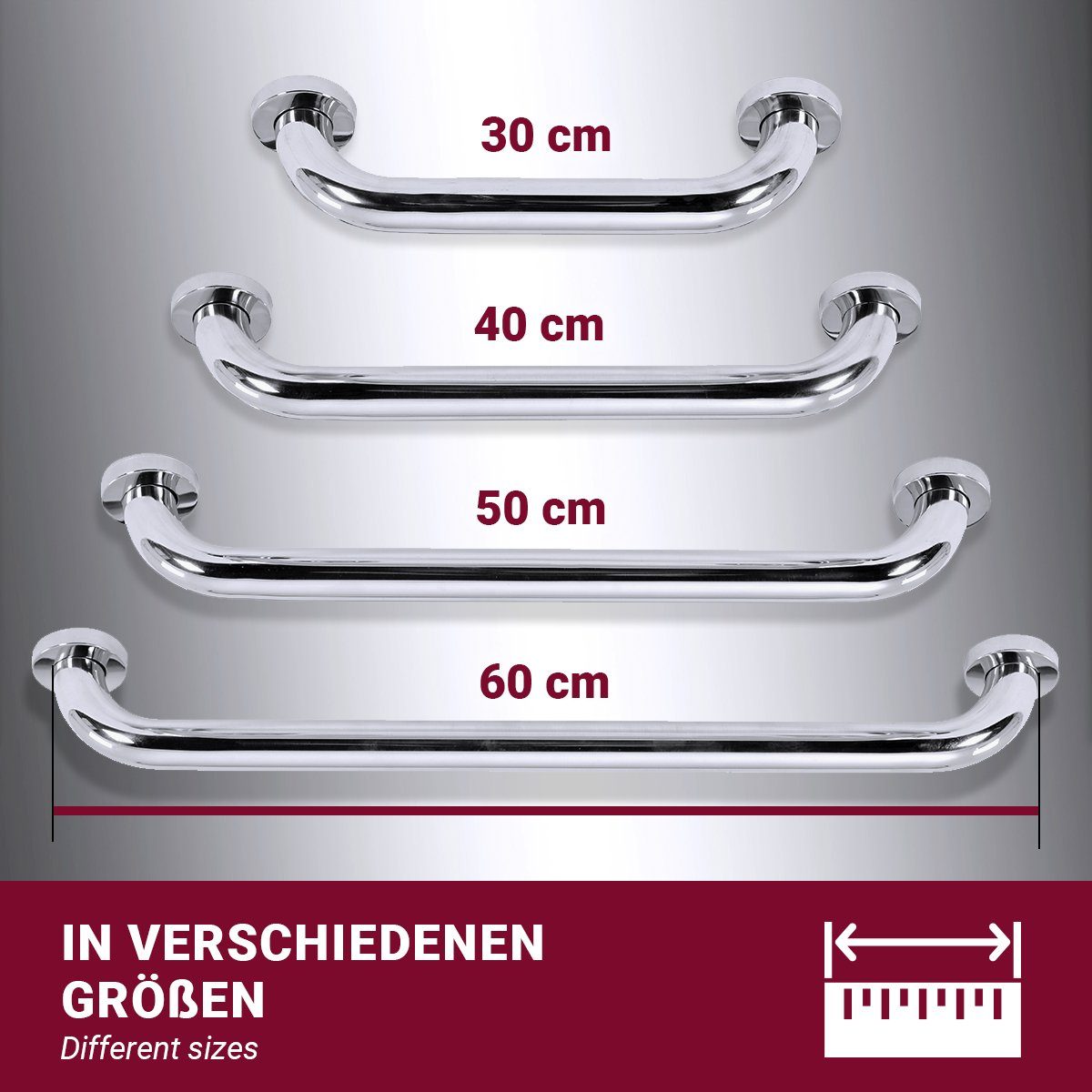HOOZ Haltegriff Haltegriff für Dusche & Badewanne in verschiedenen Längen - Edelstahl, belastbar bis 110 kg, 30 cm
