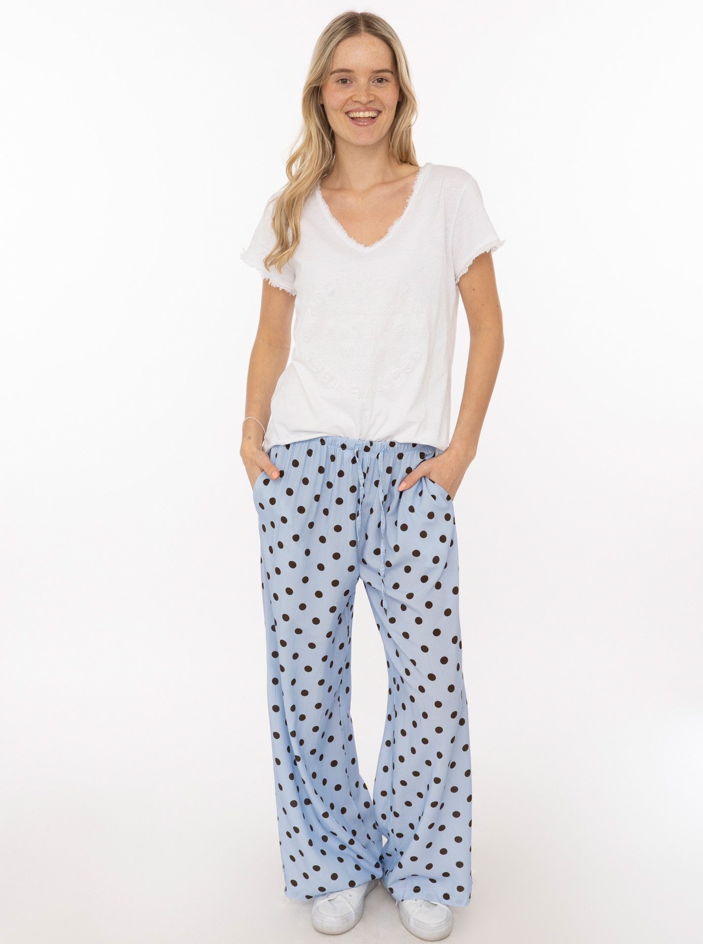 Zwillingsherz Stoffhose Sommerhose "Punkte" allover-Punktemuster, elastischer Bund mit Bindeband