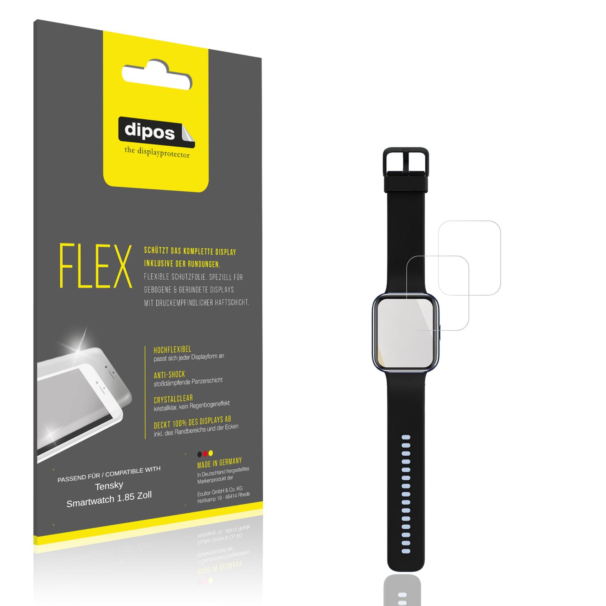 dipos Displayschutzfolie Schutzfolie für Tensky Smartwatch 1.85 Zoll, 2 Stück, Displayschutz Schutz Folie Made in Germany