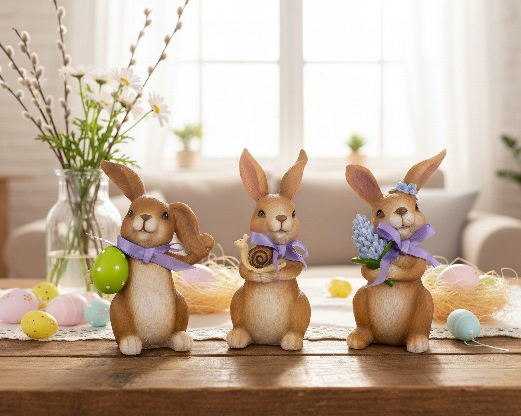 MF Osterfigur Osterhase Lino 3er Set stehend Dekofiguren mit Schleife (3 St) – Bild 2 von 2