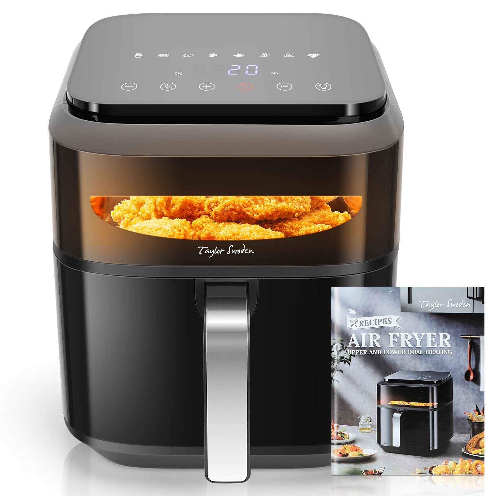 Taylor Swoden Heißluftfritteuse 6,5L, 1800W, Duale Gartechnik, 8 Kochfunktionen, Vollmetall-Einlage, Mit Sichtfenster, 1800 W, Gleichmäßiges Kochen, kein Wenden erforderlich; Schnelles Kochen