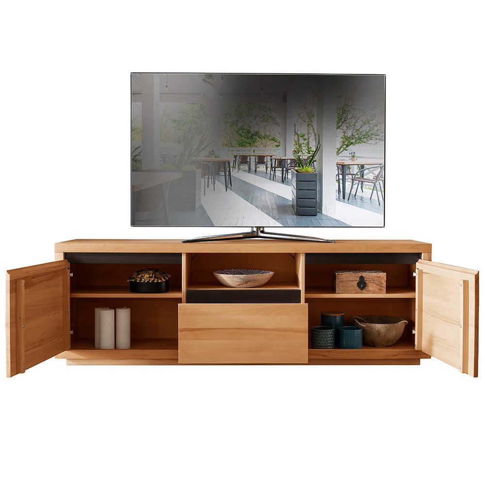 Lomadox Lowboard WINCHESTER-69, TV Board Fernsehschrank 170 cm Buche massiv geölt Hirnholz-Detail