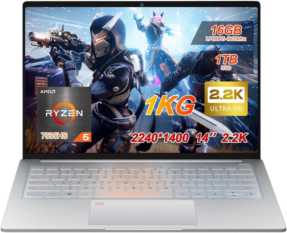 Ninkear Laptop 14 Zoll 16:10, AMD Ryzen 5 7535HS, 16GB LPDDR5 + 1TB NVMe SSD Business-Notebook (AMD AMD Ryzen 5 7535HS AMD Ryzen™ 5 7535HS, AMD Radeon Graphics, 1024 GB SSD)
