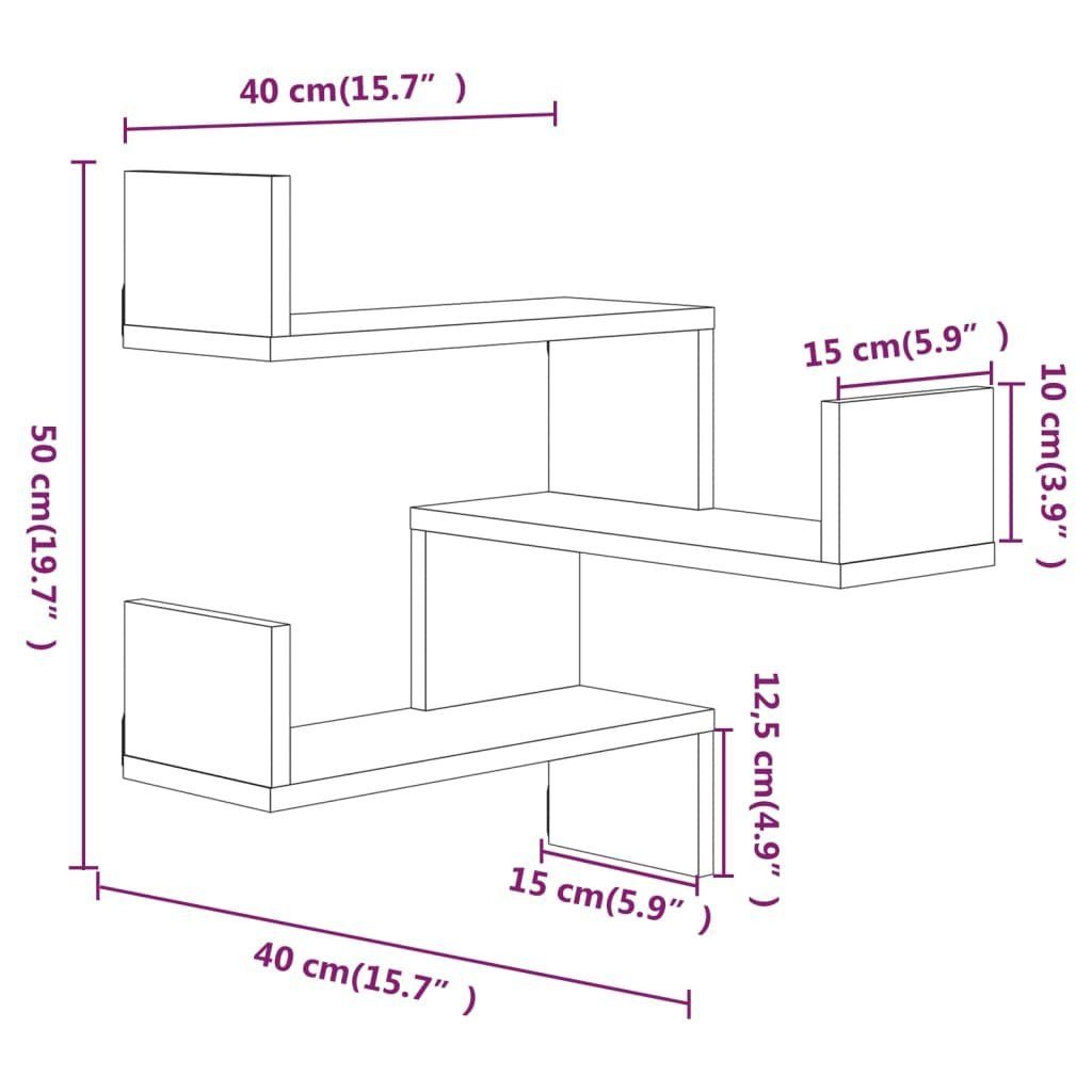 cm Grau Holzwerkstoff Wand-Eckregale 2 furnicato Stk. Sonoma 40x40x50 Wandregal