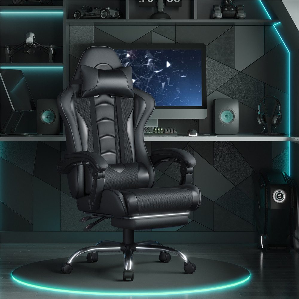 Yaheetech Gaming-Stuhl mit Massagefunktion & Kopfstütze günstig online kaufen