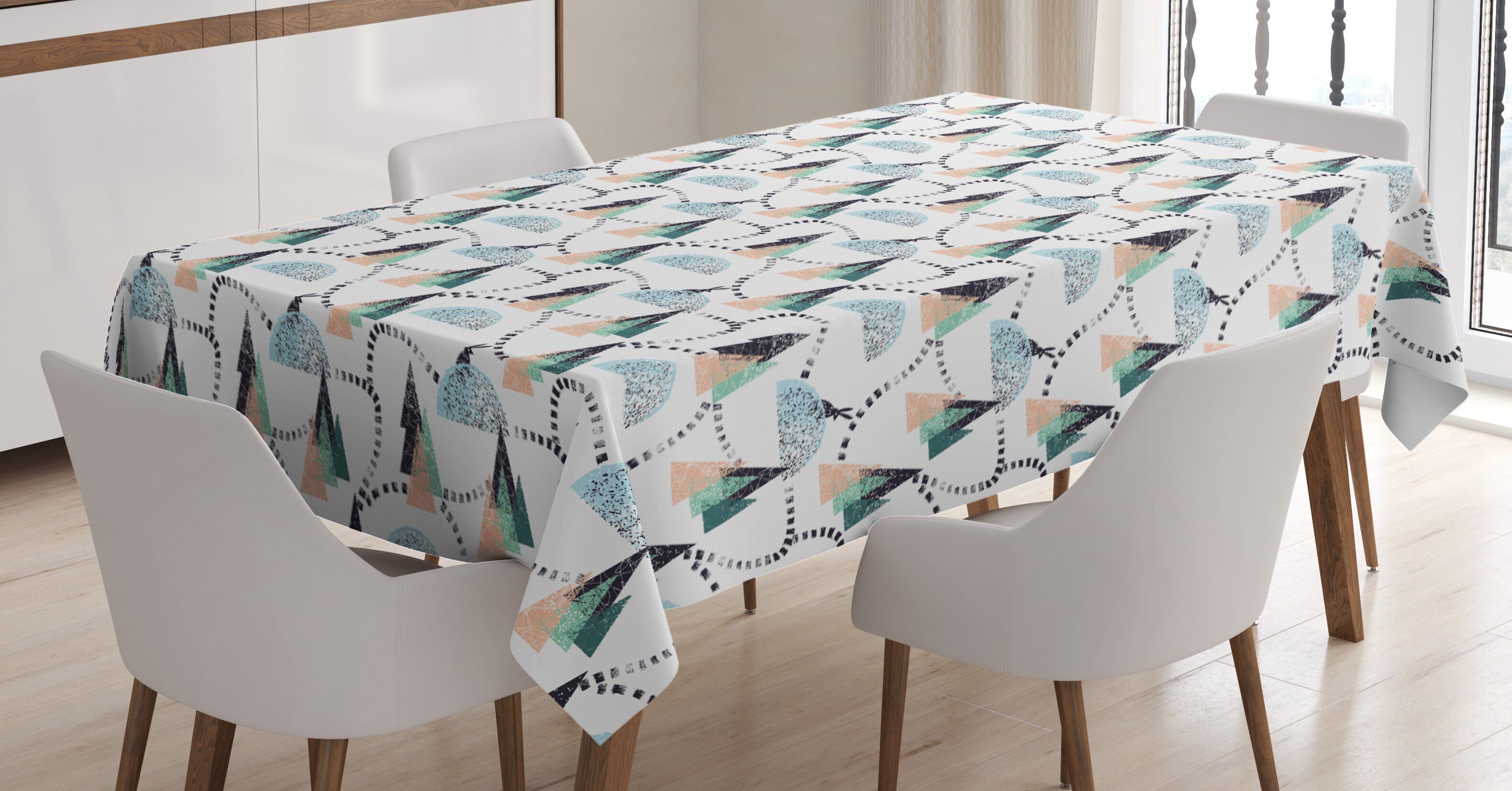 Abakuhaus Tischdecke Farbfest Waschbar Für den Außen Bereich geeignet Klare Farben, Hase Winter-Waldweihnachtsschnee | Tischdecken
