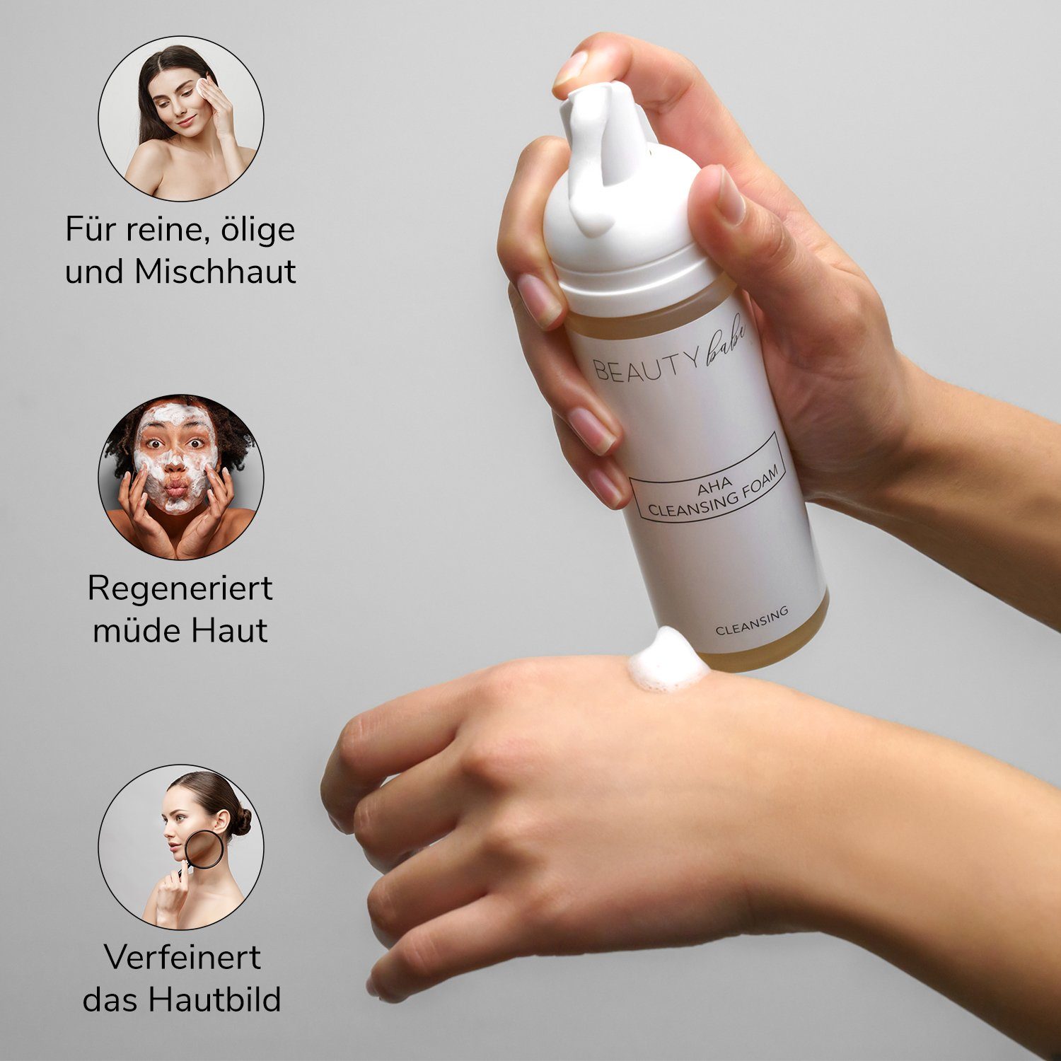 BEAUTY babe Gesichts-Reinigungsschaum gründlich Foam, sie AHA ohne Cleansing Haut auszutrocknen. Reinigt Deine sanft, und